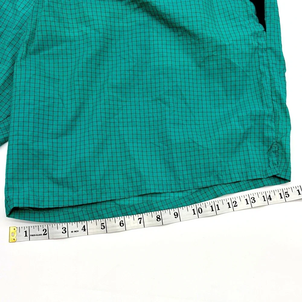 Catalina Mens size 2XL Teal/Black Plaid NYLON Swim Trunks Shorts Zip Pockets